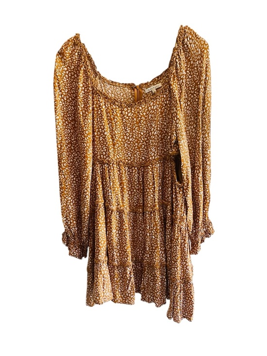 Baevely Dresses & Skirts - BAEVELY Brown Orange Long Sleeve Ruffle Skirt Side Cut Out Mini Dress Milkmaid